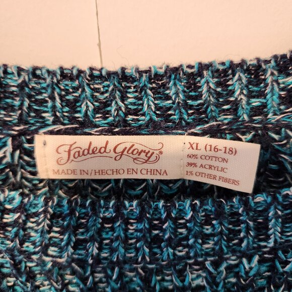 Faded Glory Women's Long Sleeve Crew Neck Cotton Knit Pattern Blue Sweater - XL - Picture 2 of 7